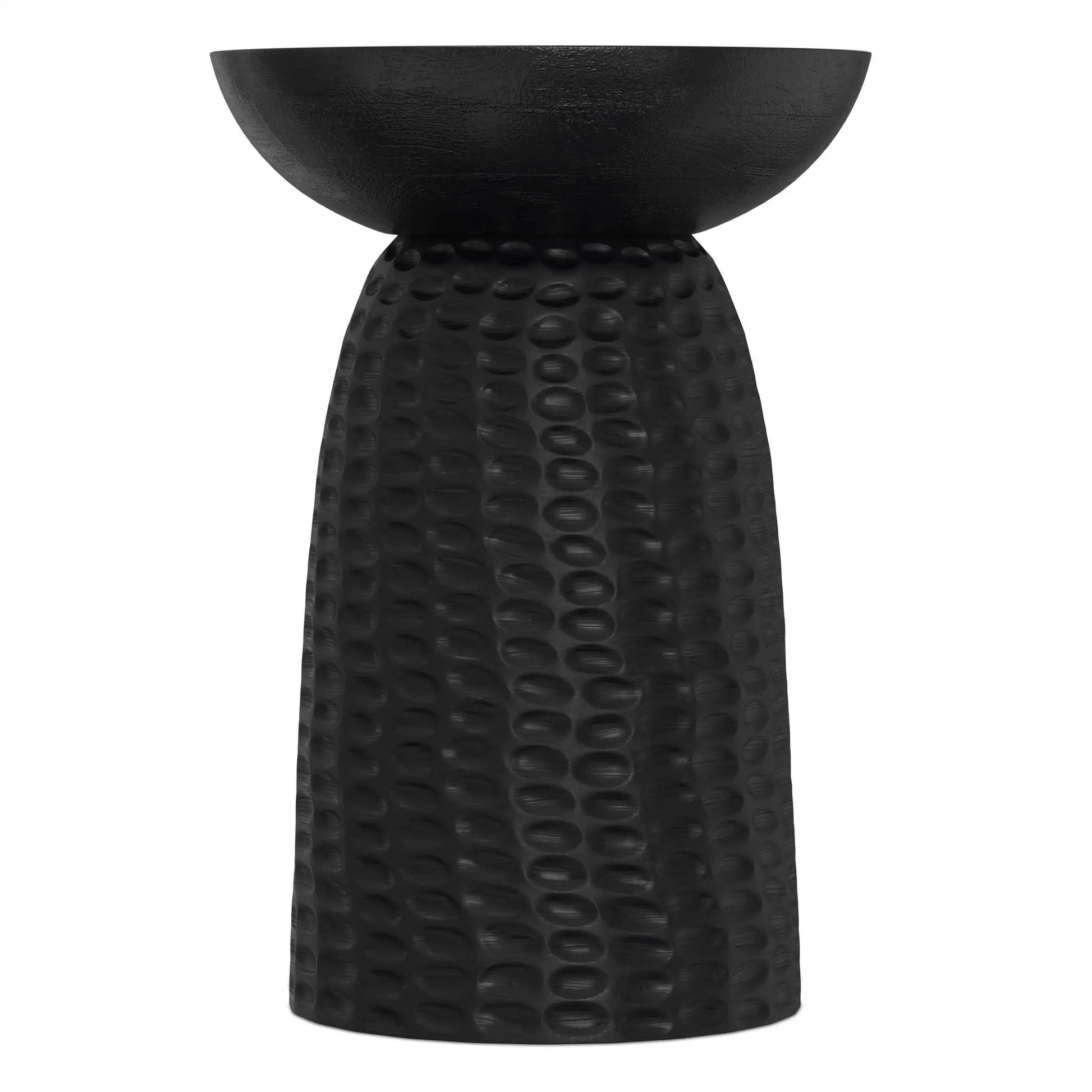 Boyd Handcrafted Accent Table black hammered bowl-top with textured dimpled pedestal base on Tampa Home & Garden Store