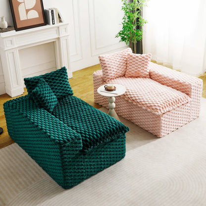 Luxury Multifunctional Sofa For Living Room pink and teal knitted poufs in living space on Tampa Home & Garden Store