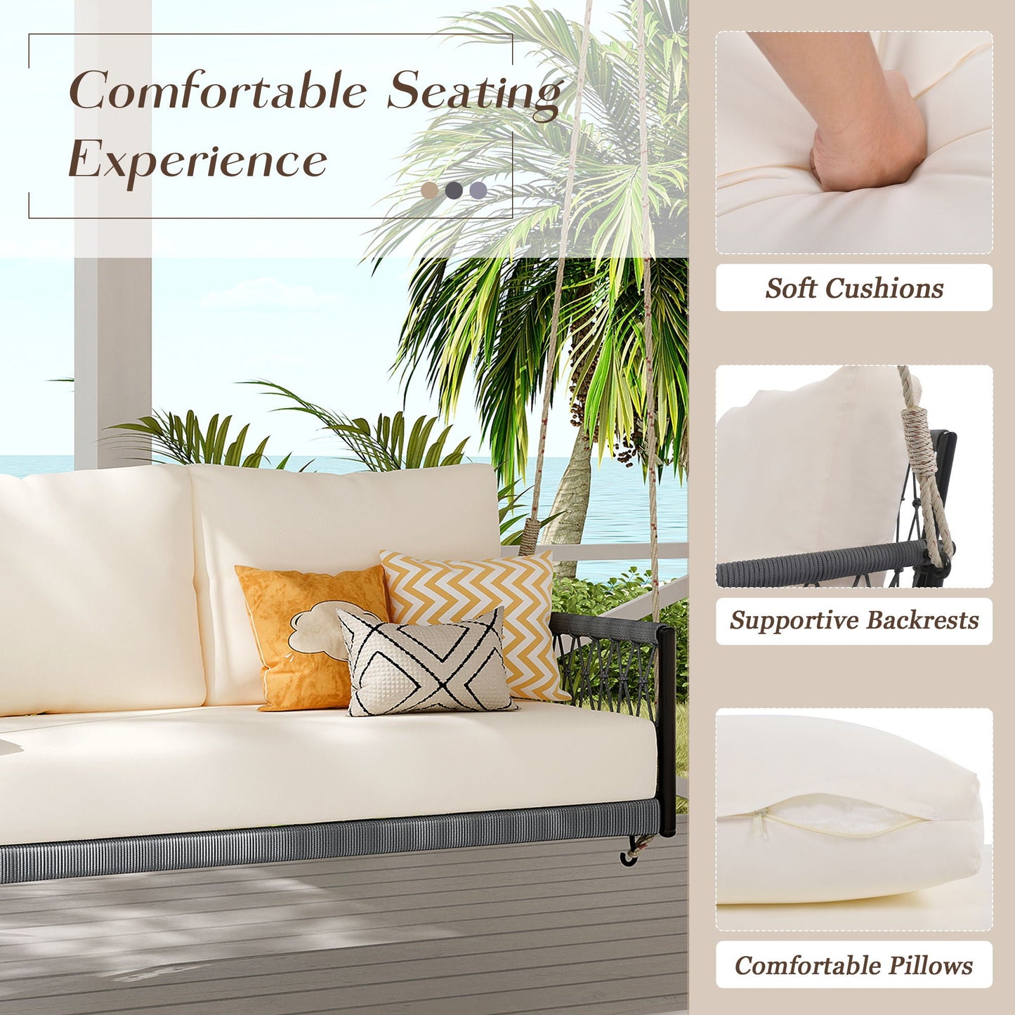 Beige Outdoor Swing Sofa with Soft Cushions