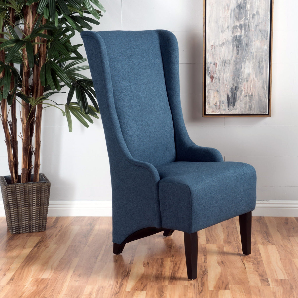 Upholstered dining chair set with high back and birch wood legs in blue fabric HouseOfZazla on Tampa Home & Garden Store