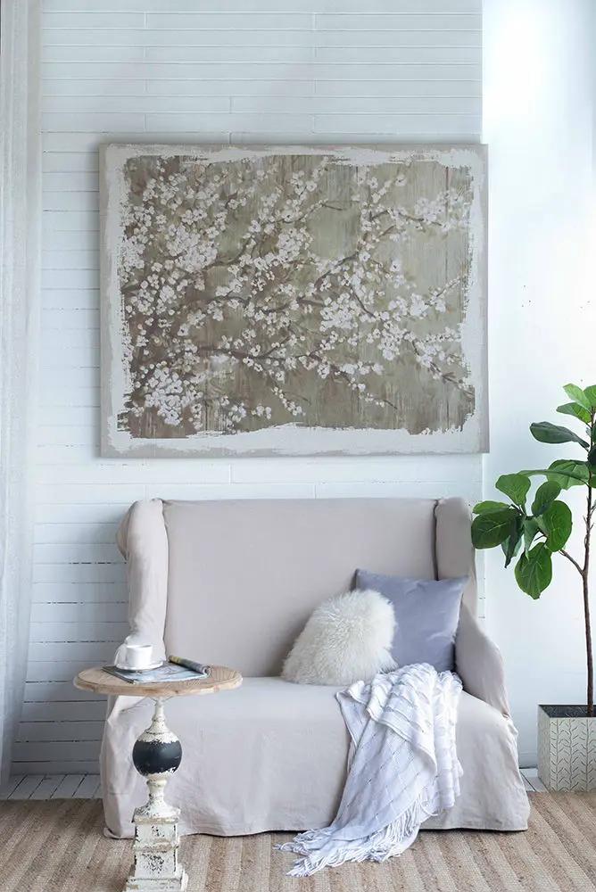 Cherry Blossom Canvas Art Print Gray White Matte