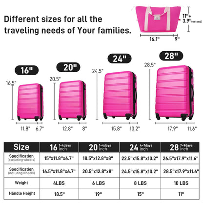 HouseOfZazla pink hardshell luggage set 4pc with spinner wheels TSA lock 16/20/24/28 in on Tampa Home & Garden Store