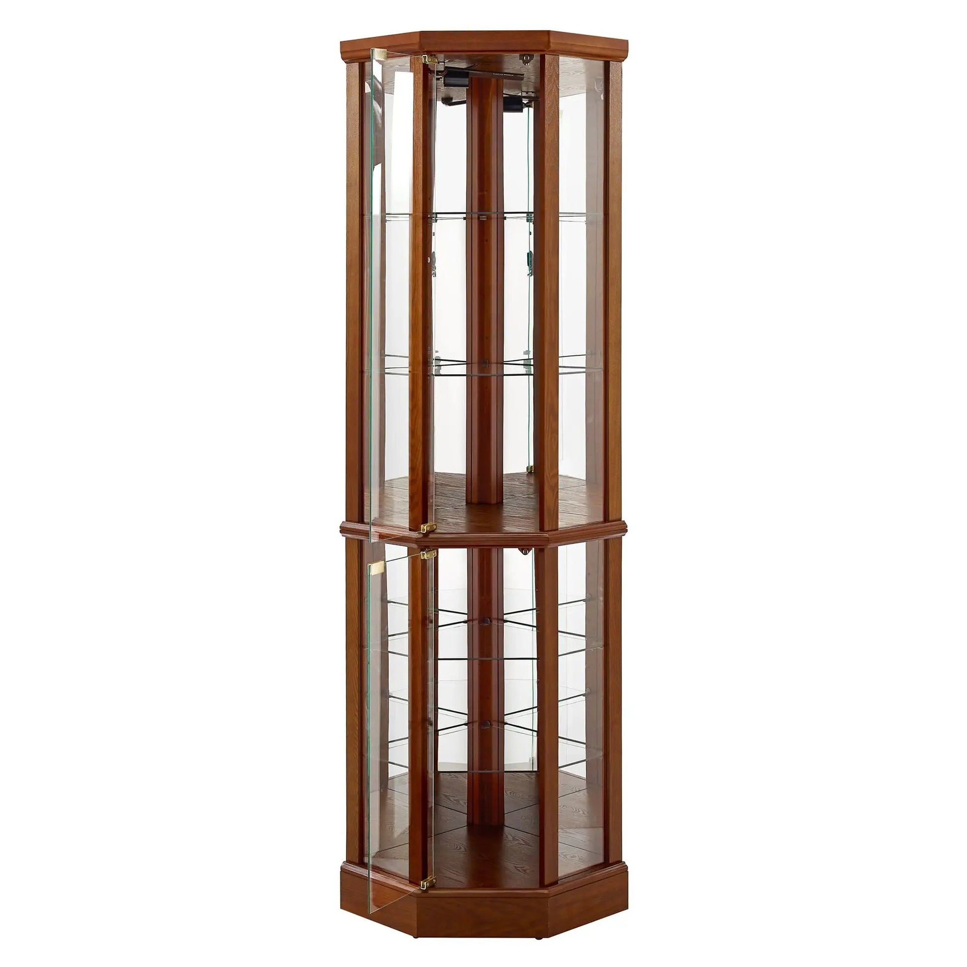 6-shelf lighted corner curio cabinet with tempered glass shelves and mirror back on Tampa Home & Garden Store