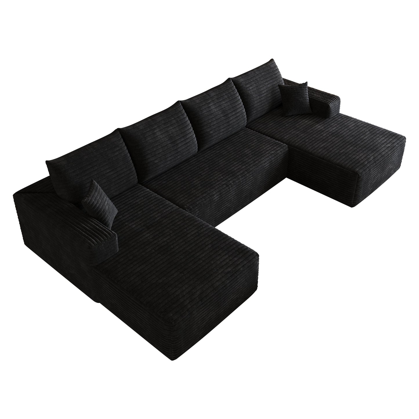 134 inch Cloud Sectional Sofa by HouseOfZazla in black textured fabric with ribbed cushions, L-shaped on Tampa Home & Garden Store