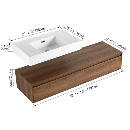 Modern Wall Mounted Vanity Resin Sink Drawer