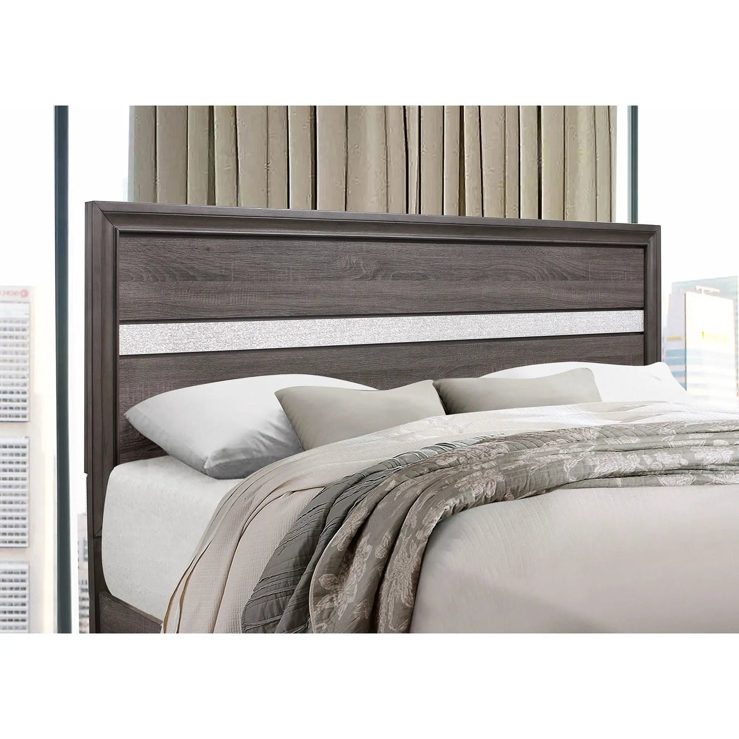 Ryder Bed Sparkle storage bed in espresso with gray upholstered headboard on Tampa Home & Garden Store