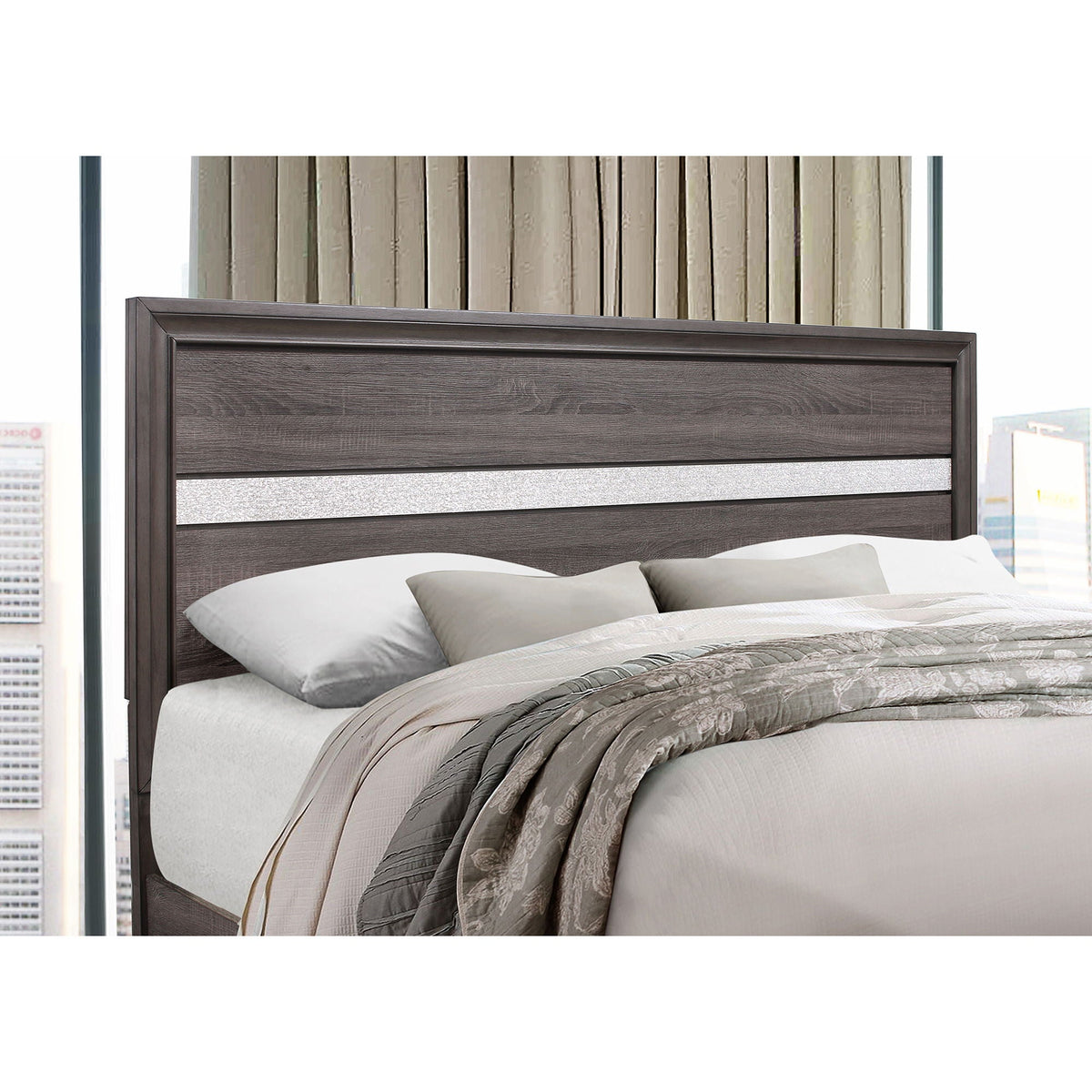 Ryder Bed Sparkle storage bed by HouseOfZazla in dark ash wood with gray bedding on Tampa Home & Garden Store