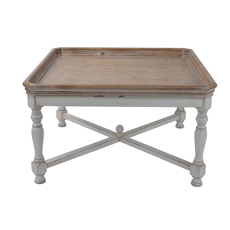 Narrow Alcott Side Table in light brown fir wood with white frame and cross-legged base on Tampa Home & Garden Store