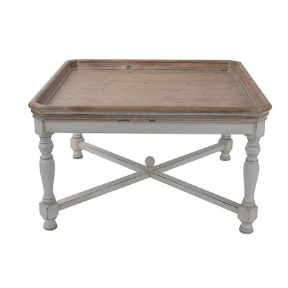 Narrow Alcott Side Table in light brown fir wood with white frame and cross-legged base on Tampa Home & Garden Store
