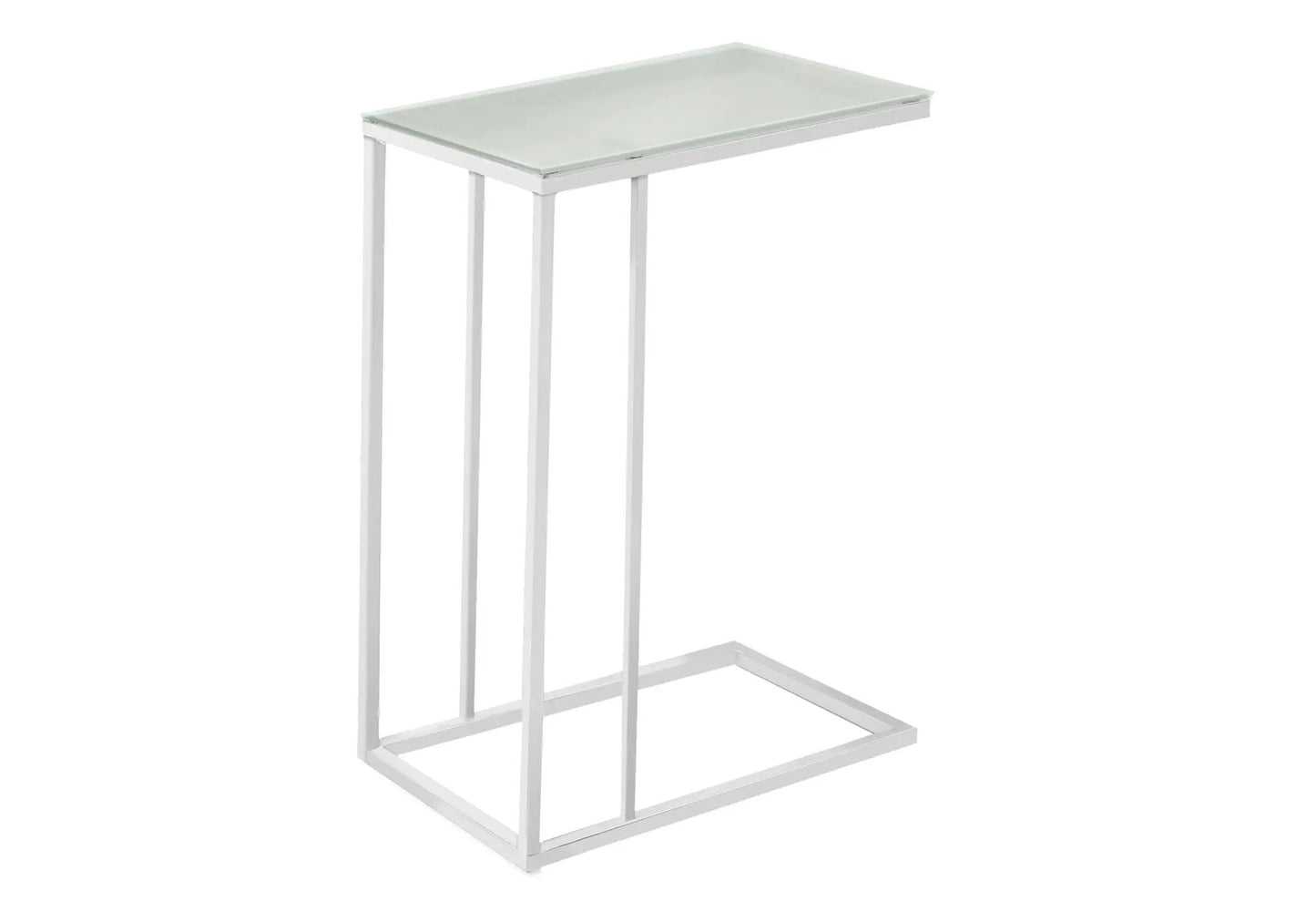 Accent table C-shaped with tempered glass top and white metal frame on Tampa Home & Garden Store