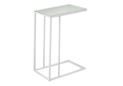 Accent table C-shaped with tempered glass top and white metal frame on Tampa Home & Garden Store