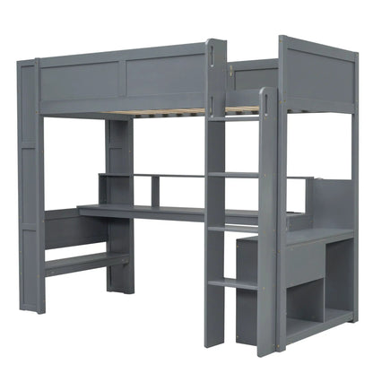 Gaming loft bed with desk and storage shelves in gray metal on Tampa Home & Garden Store