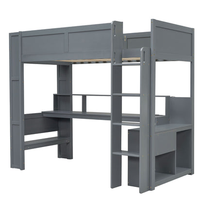 Gaming Loft Bed with Desk by HouseOfZazla, grey wood frame with integrated storage shelves on Tampa Home & Garden Store