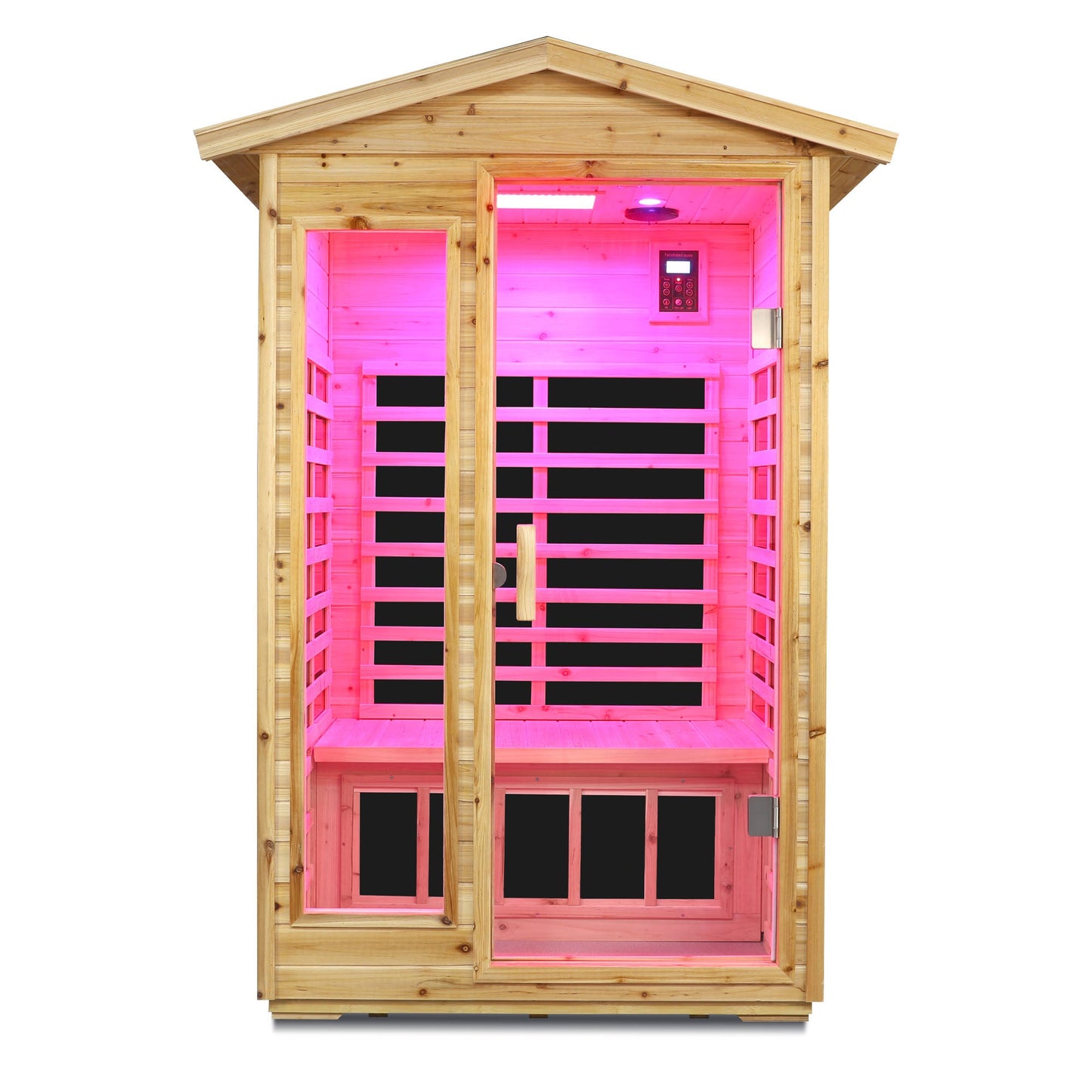 Two Person Far Infrared Old Fir Outdoor Sauna Room HouseOfZazla pink interior lighting on Tampa Home & Garden Store