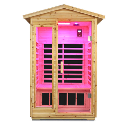 Two Person Far Infrared Old Fir Outdoor Sauna Room HouseOfZazla pink interior lighting on Tampa Home & Garden Store