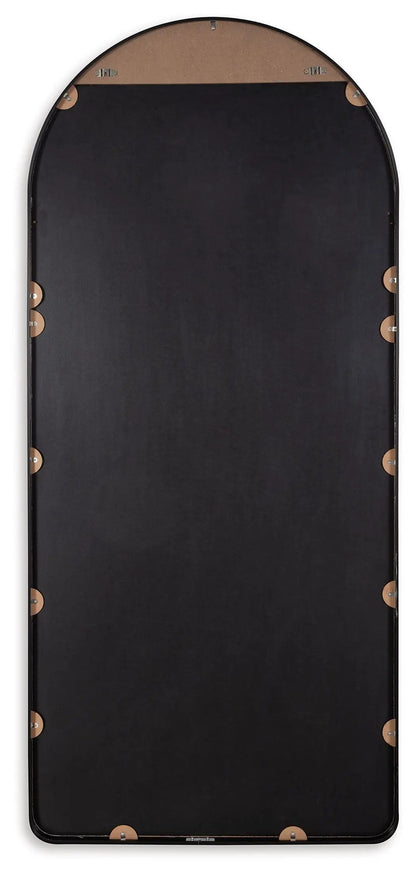 Sethall floor mirror black arched frame with copper-tone mounting discs on Tampa Home & Garden Store