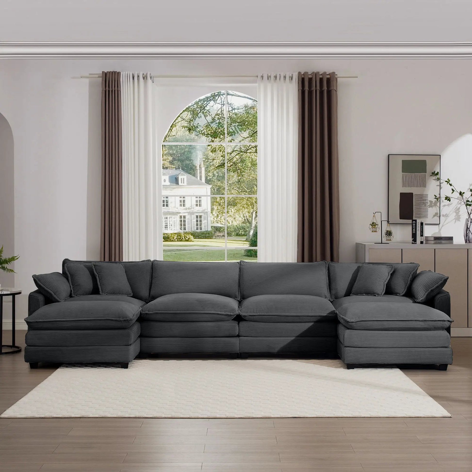 3-piece modular cushion sofa with ottoman in dark gray fabric, low back deep seating on Tampa Home & Garden Store
