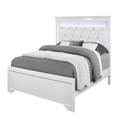 Shaker Bed with LED Lighting and Tufted Headboard