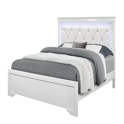 Shaker bed with LED lighting and crystal tufted headboard in white by HouseOfZazla on Tampa Home & Garden Store