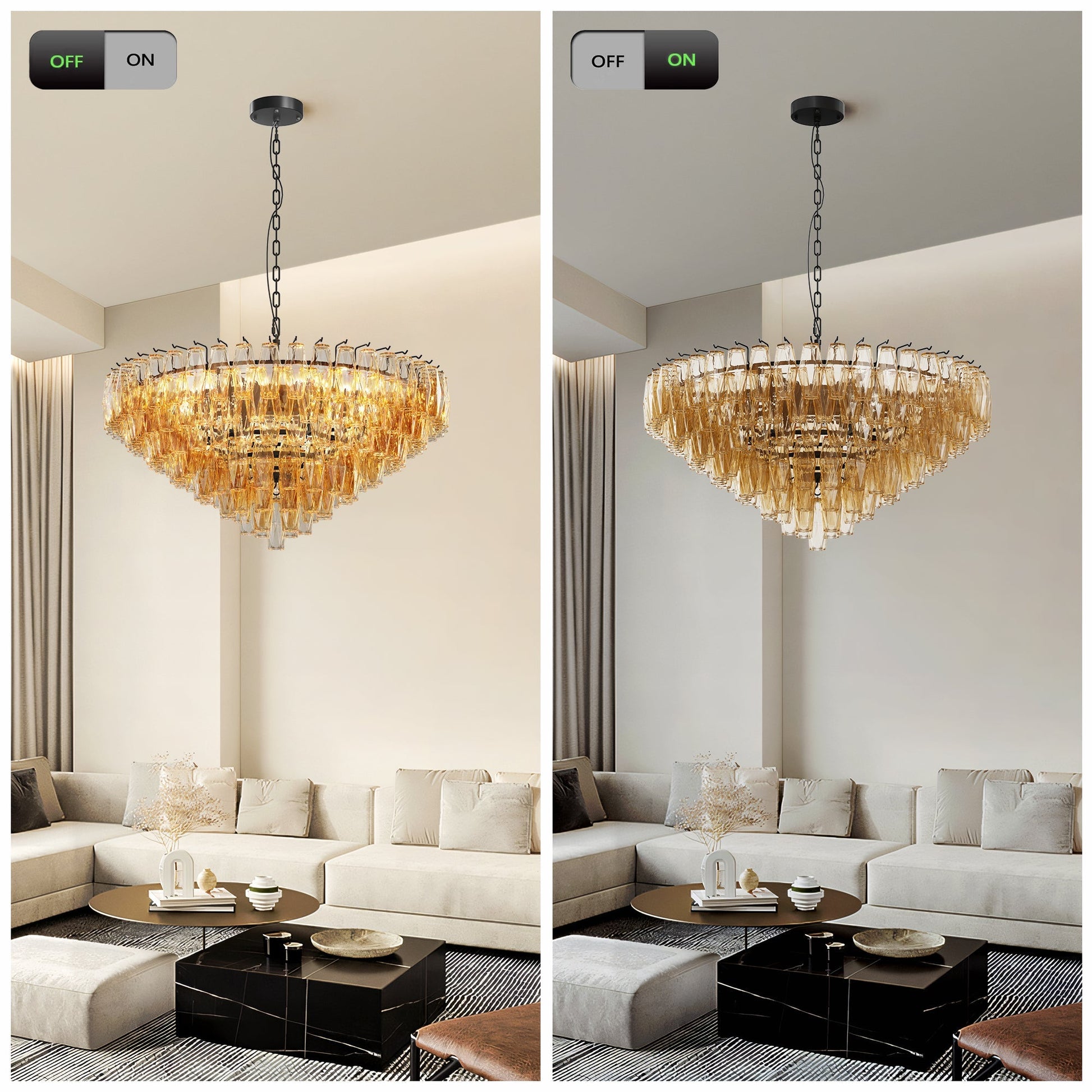 Chandelier Round 14-Light Black Smoke Glass Tubes by HouseOfZazla hanging from chain on Tampa Home & Garden Store