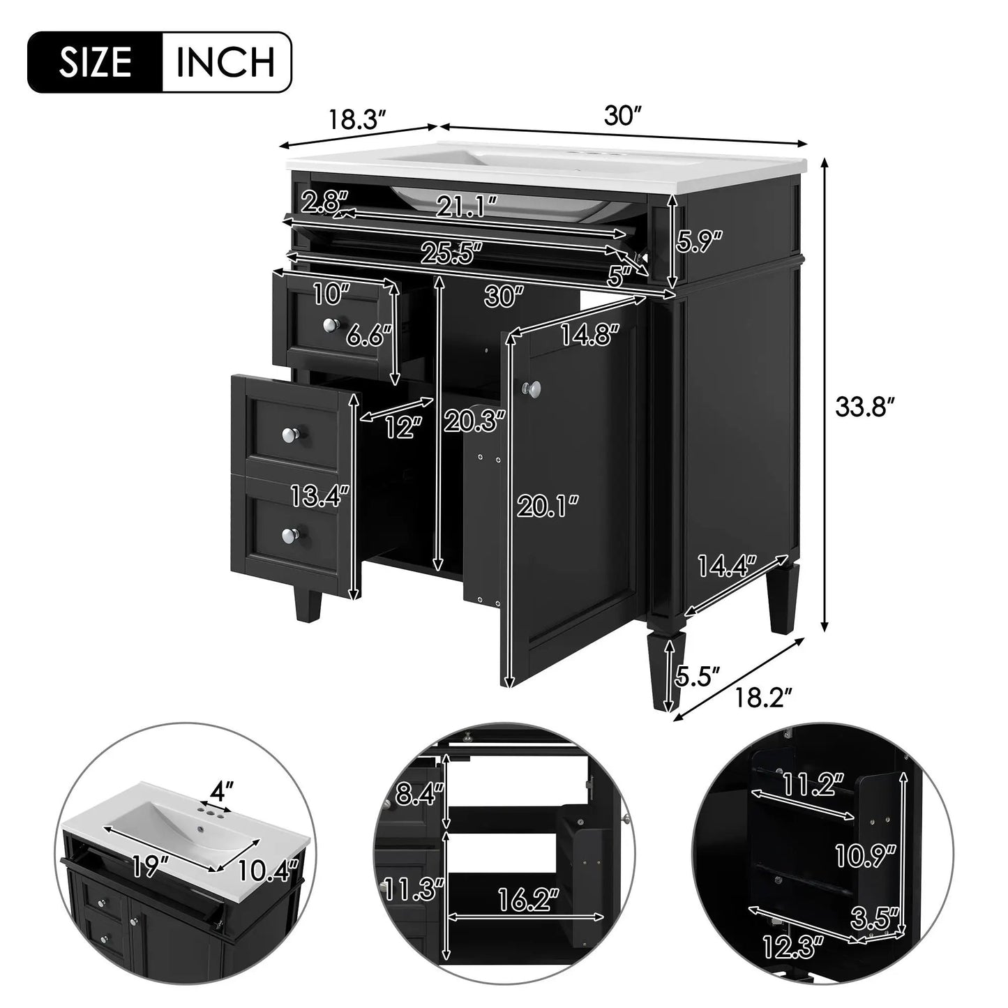 Bathroom Vanity With Top Sink and Storage Cabinet