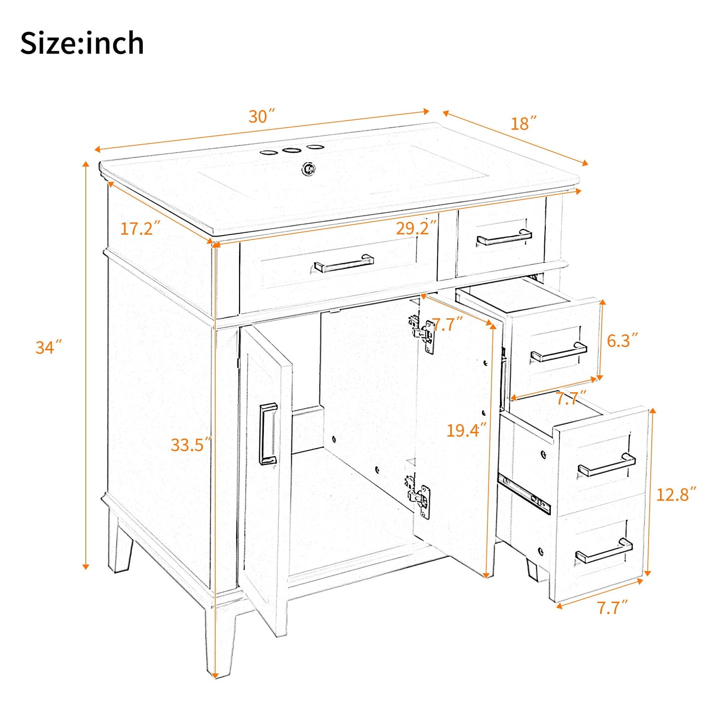 Modern bathroom vanity with sink storage cabinet soft-close doors deep & standard drawers on Tampa Home & Garden Store