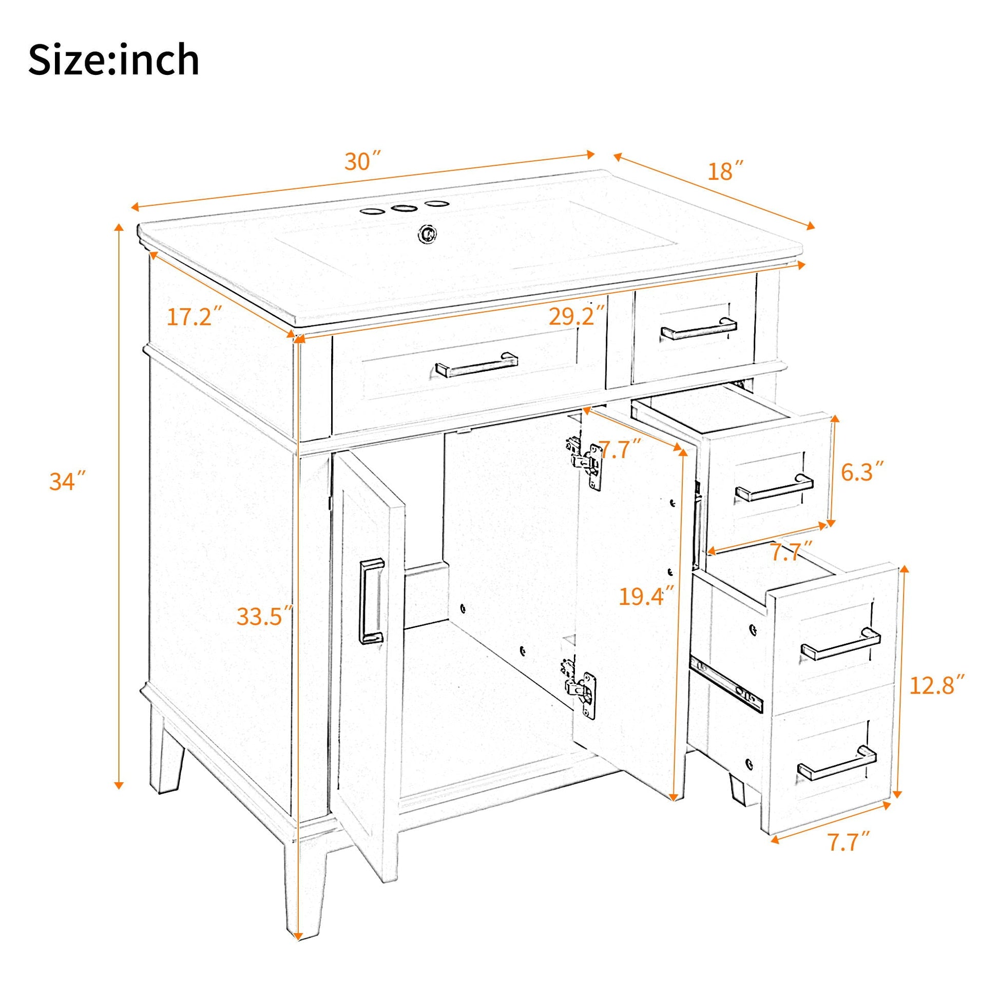 Modern bathroom vanity with sink storage cabinet soft-close doors deep & standard drawers on Tampa Home & Garden Store