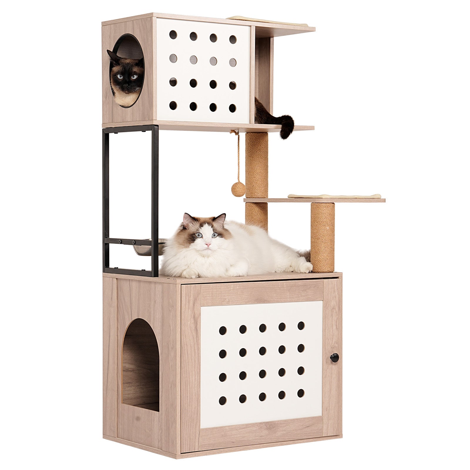 Cat Tree with Litter Box Enclosure and Hammock by HouseOfZazla, wood with panels on Tampa Home & Garden Store