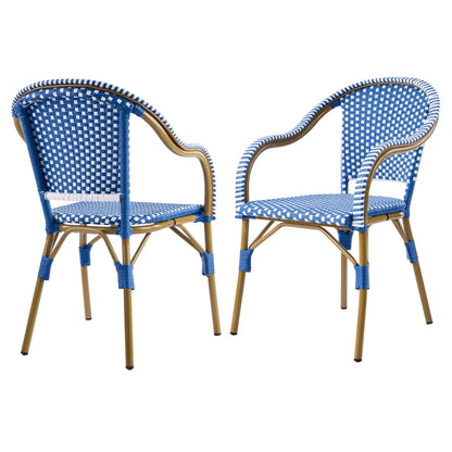 Outdoor Bistro Chairs Set of Aluminum and Rattan