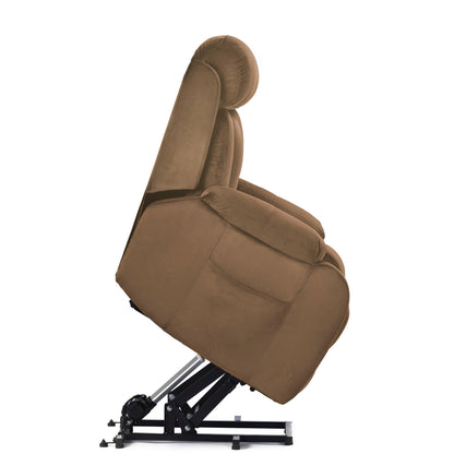 Lift chair recliner in brown cashmere fabric with power lift mechanism and metal base on Tampa Home & Garden Store