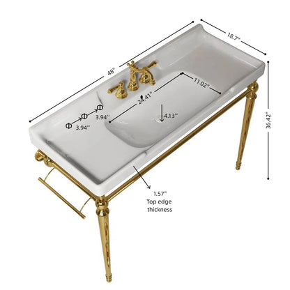 Vici 48 Inch Bathroom Console Sink white porcelain basin with gold legs and gold faucet on Tampa Home & Garden Store