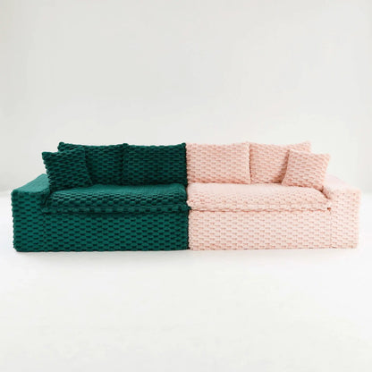 Luxury Multifunctional Sofa by Unique Piece Furniture, teal and blush knitted cushions on Tampa Home & Garden Store