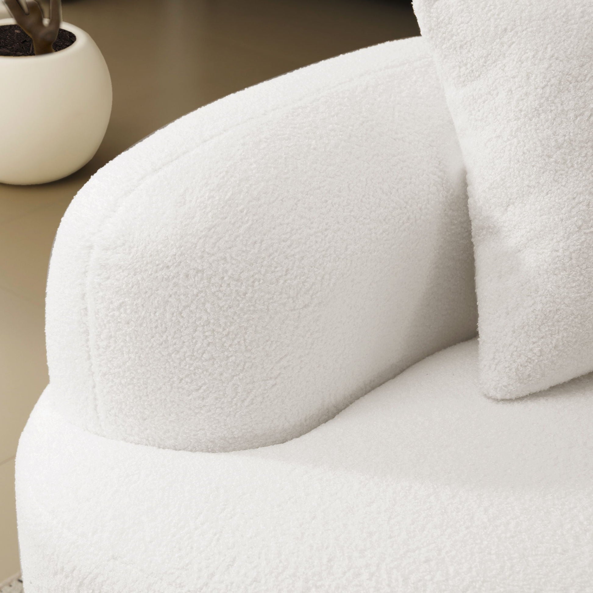 Curved 4 Seater Full Compression Sponge Sofa white textured upholstery on Tampa Home & Garden Store