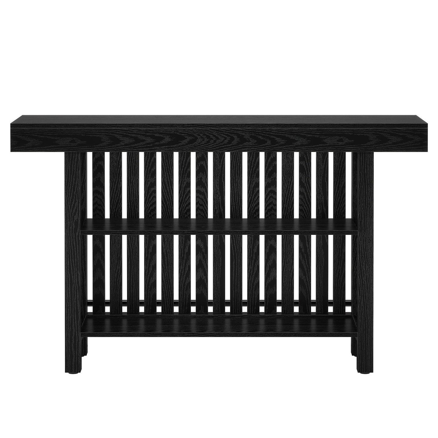Black wood-grain 2-Tier Mini Bar Table with slatted sides and lower shelf on Tampa Home & Garden Store