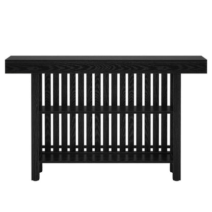 Black wood-grain 2-Tier Mini Bar Table with slatted sides and lower shelf on Tampa Home & Garden Store