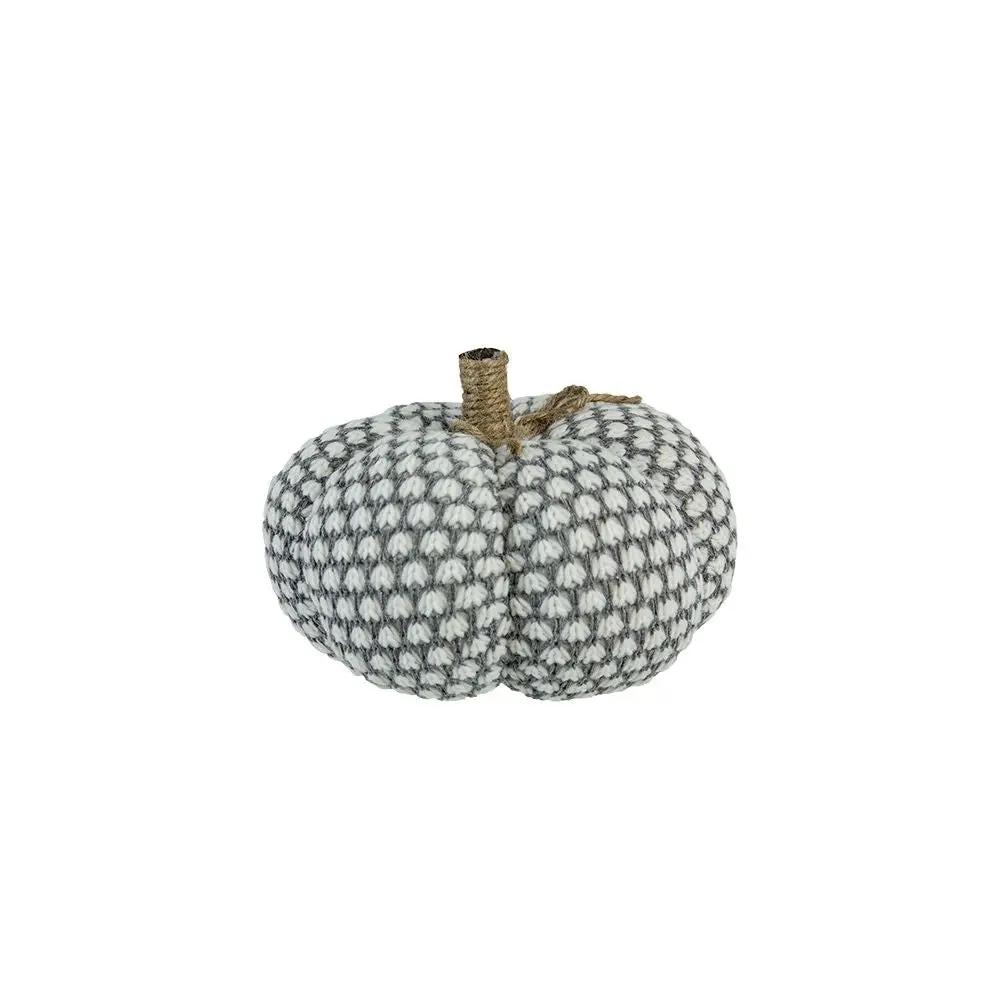 Knit pumpkin ornament sculpture in gray and white yarn with rope stem by Unique Piece Furniture on Tampa Home & Garden Store