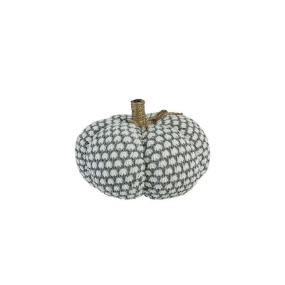 Knit pumpkin ornament sculpture in gray and white yarn with rope stem by Unique Piece Furniture on Tampa Home & Garden Store