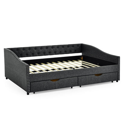 Upholstered Tufted Daybed with Storage Drawers