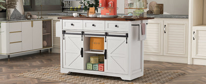 K&K 53.7in Farmhouse Kitchen Island with Power Outlet, wood top, black hardware HouseOfZazla on Tampa Home & Garden Store