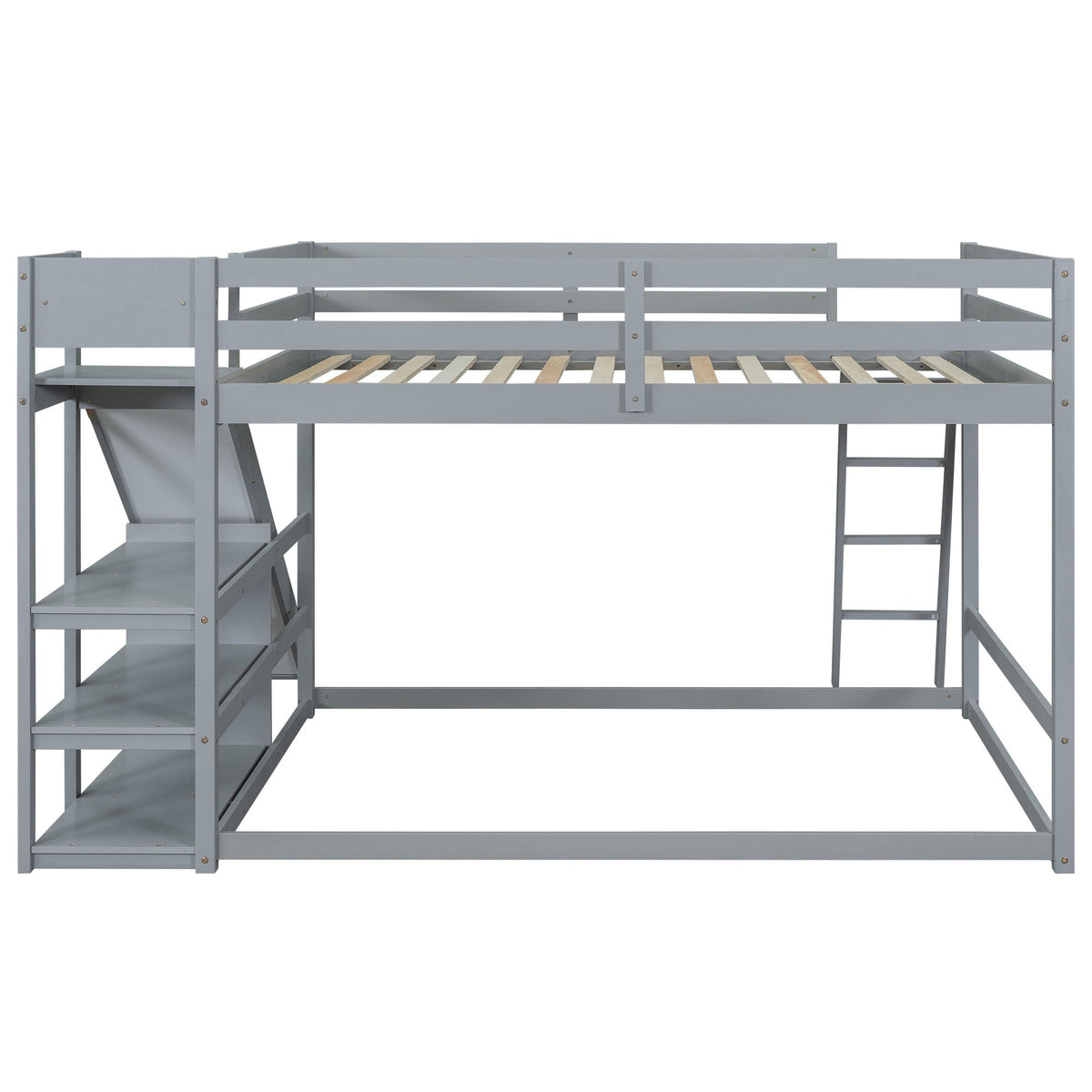 Bunk bed with ladder, slide, and shelves in gray pine wood by HouseOfZazla on Tampa Home & Garden Store