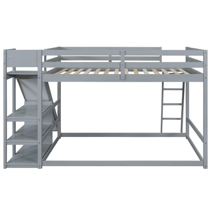 Bunk bed with ladder, slide, and shelves in gray pine wood by HouseOfZazla on Tampa Home & Garden Store