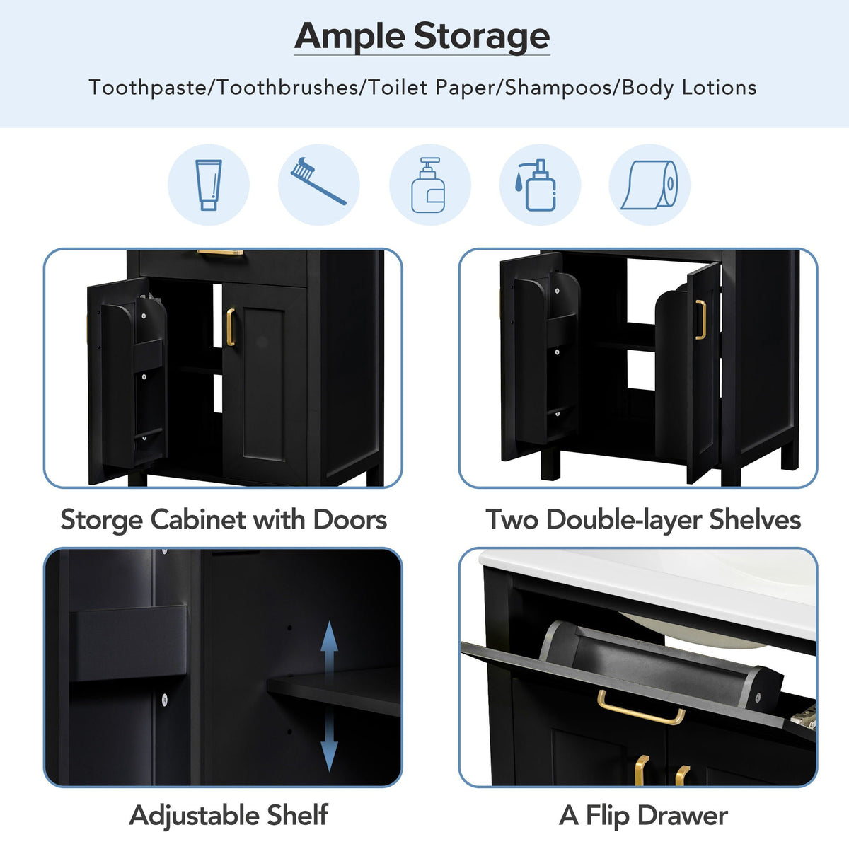 Modern bathroom vanity with soft-close cabinet by HouseOfZazla, black finish, two-door storage on Tampa Home & Garden Store