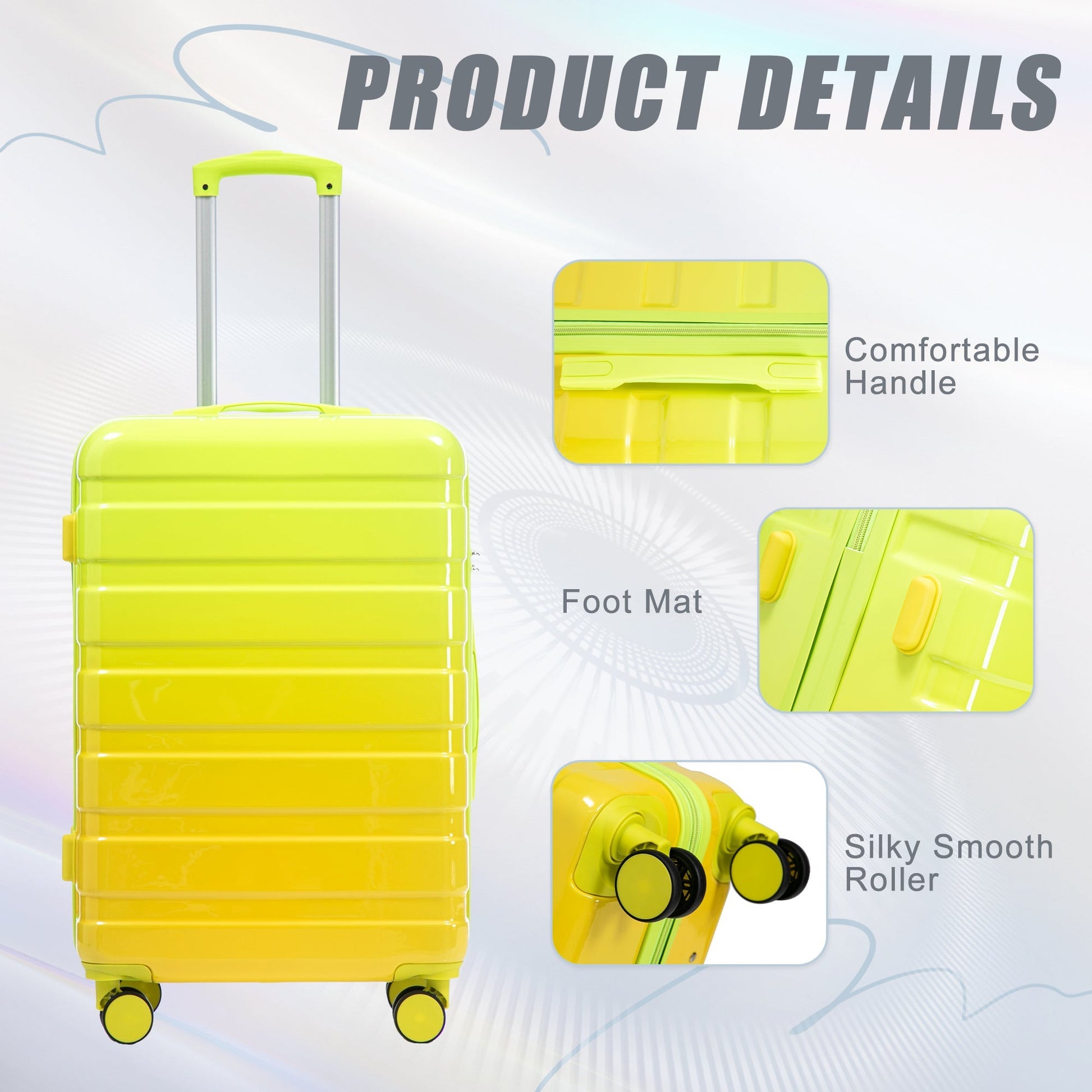 3-Piece HouseOfZazla luggage set neon yellow with spinner wheels on Tampa Home & Garden Store