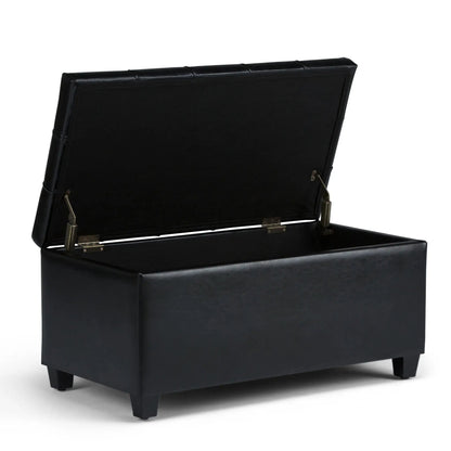 Sienna Upholstered Storage Ottoman Bench black faux leather with lift lid and metal hinges on Tampa Home & Garden Store