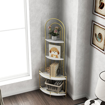 Gold 4-Tier Corner Bookshelf, Modern Style, Plant Stand with Metal Frame - Tampa Home & Garden Store