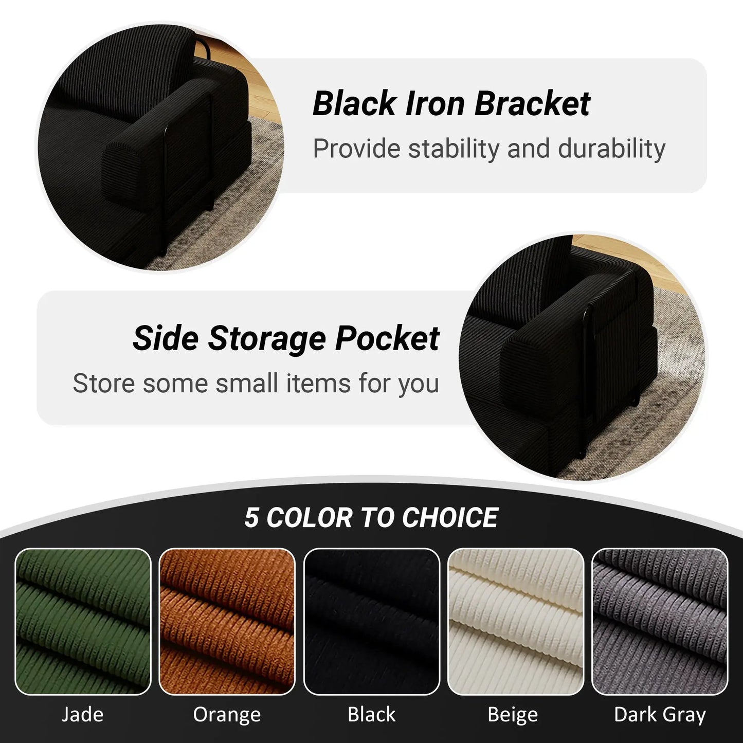 Convertible Sleeper Futon Sofa Bed with Cylindrical Pillow, fixed frame in black upholstery on Tampa Home & Garden Store