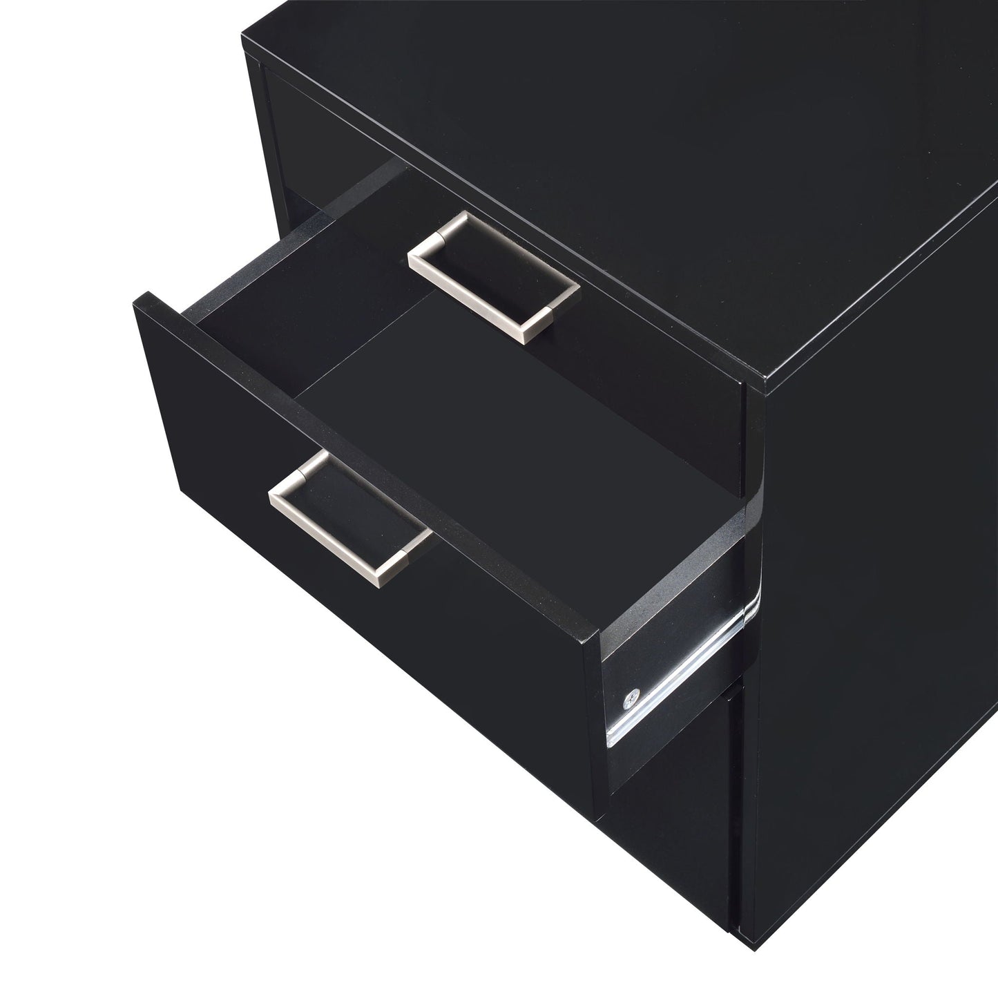 Coleen High Gloss Cabinet filing cabinet by HouseOfZazla, black finish with silver handles on Tampa Home & Garden Store