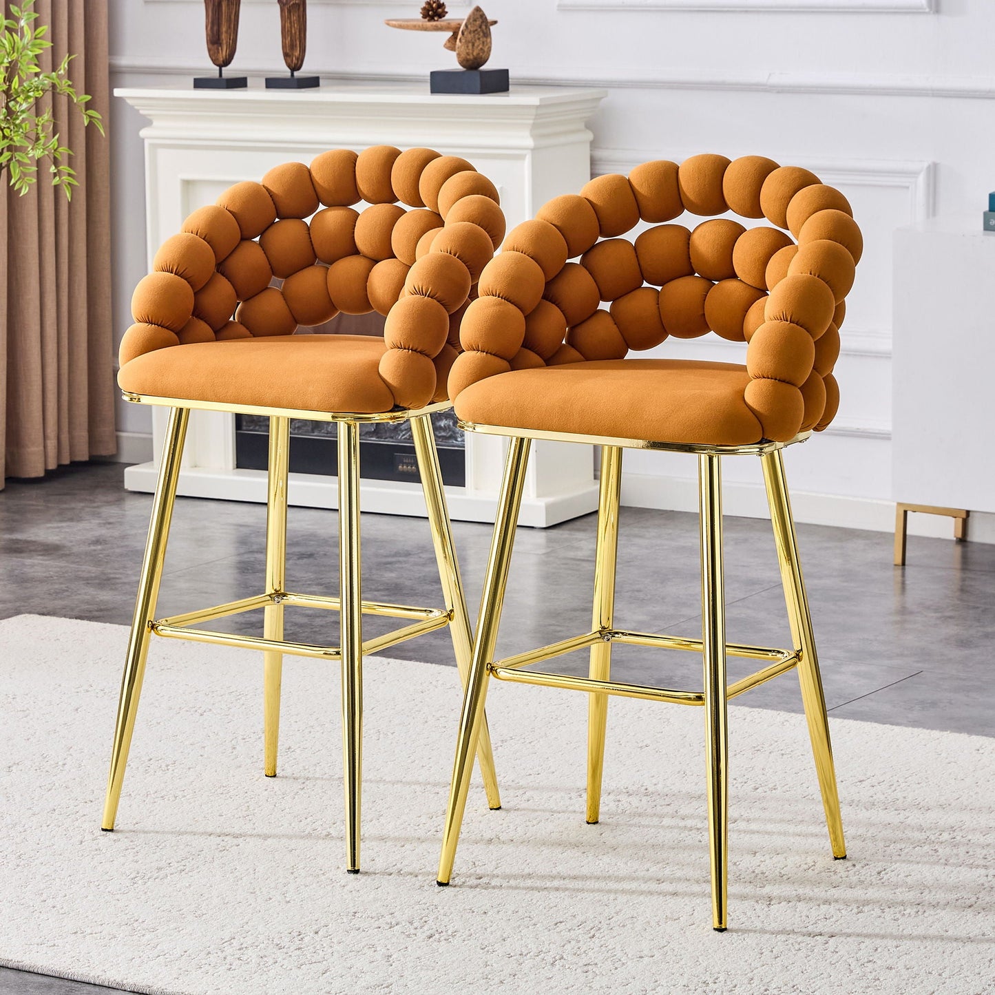 Ball Chain Bubble Tufted Bar Chairs Set Of Two