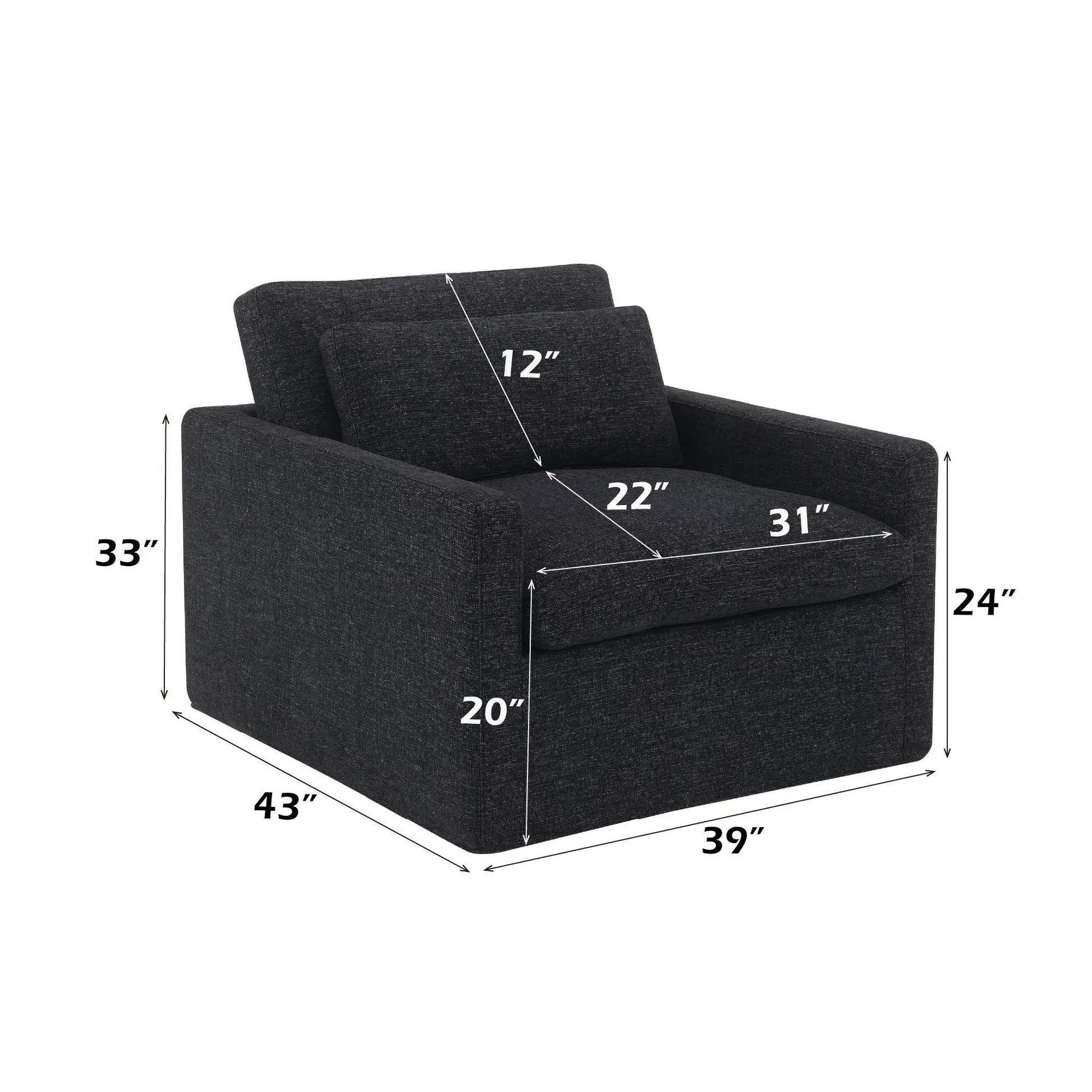 Naveen Swivel Chair with 1 Toss Pillow in dark charcoal fabric on Tampa Home & Garden Store