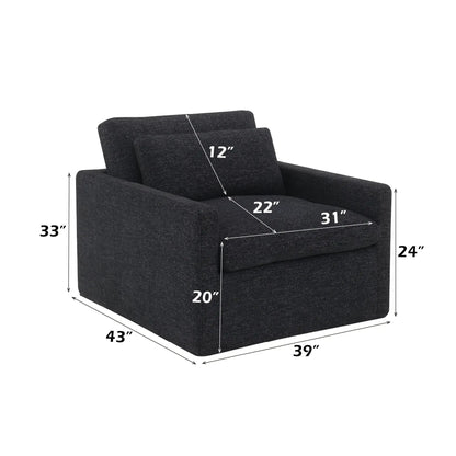 Naveen Swivel Chair with 1 Toss Pillow in dark charcoal fabric on Tampa Home & Garden Store